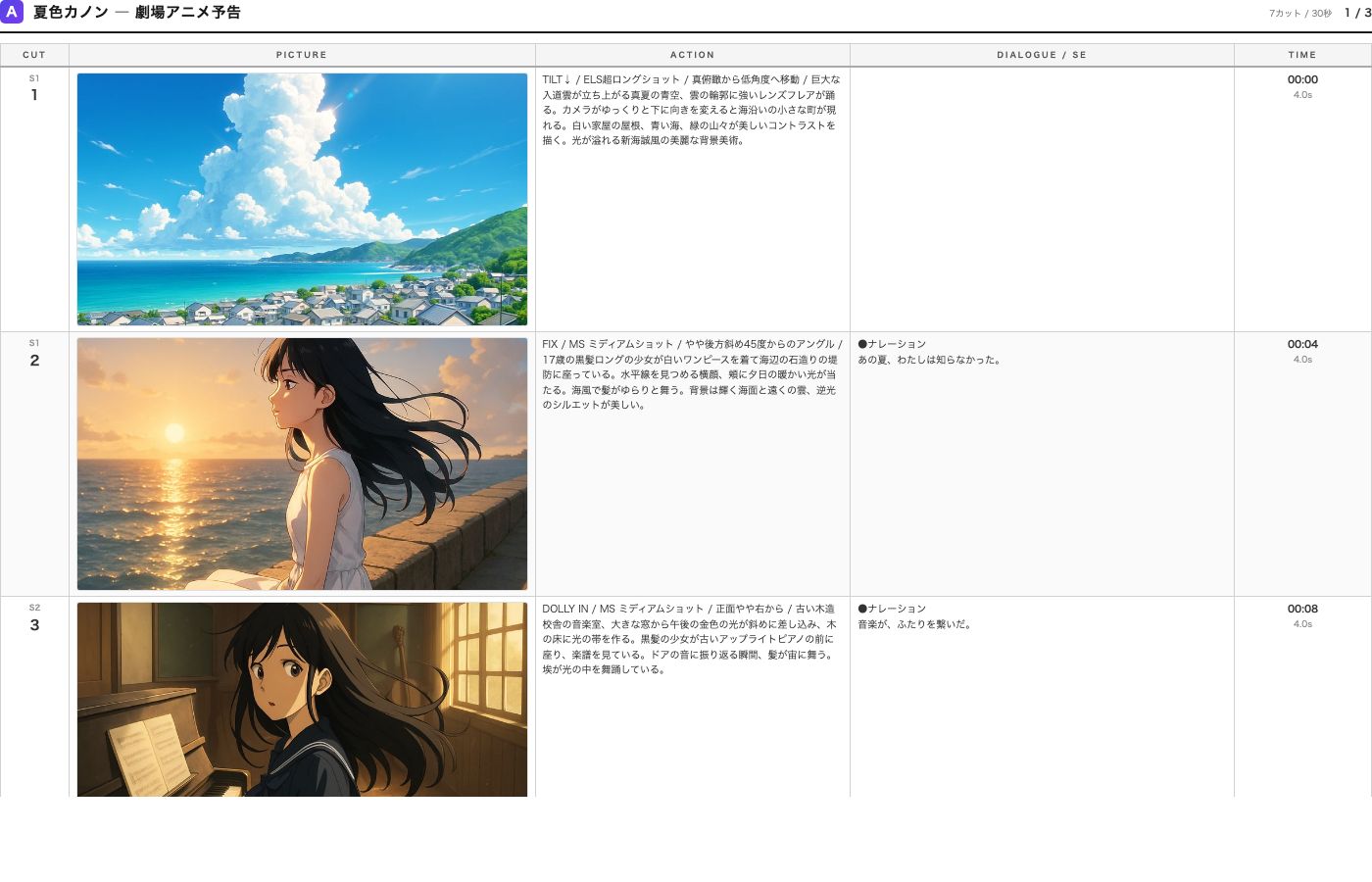 アニメ風 絵コンテ - 夏色カノン 劇場アニメ予告